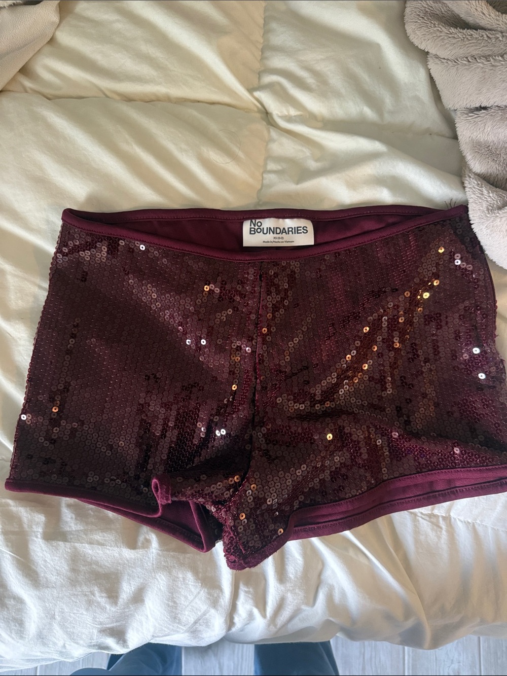 No Boundaries Maroon Sequin Shorts